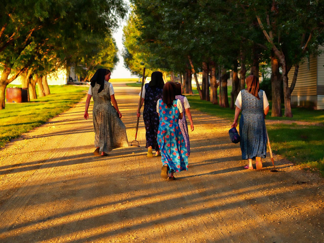 Hutterite women return from working in the fields at Greenwood Hutterite Colony near Delmont, South Dakota. (Image: Rainer Mueller)